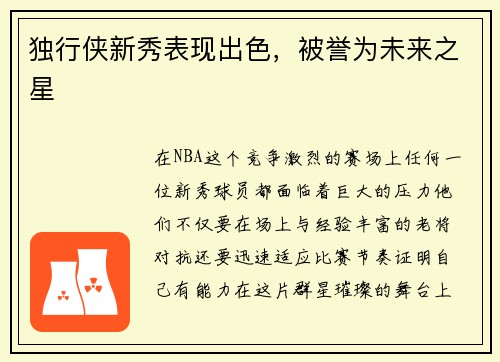 独行侠新秀表现出色，被誉为未来之星